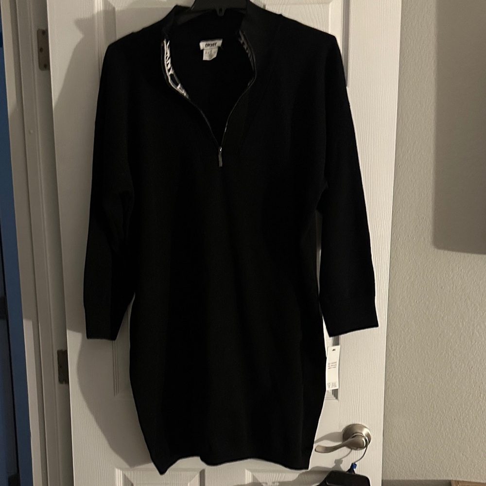 DKNY Elegant Black Long Sleeve Knit Dress
